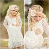 Boho Dentelle Robes De Fille De Fleur Pour Les Mariages De Jardin D'été Longueur Au Genou Col Ras Du Cou Enfants Formelle Porte Des Robes D'anniversaire De Filles Avec Ceinture Arc