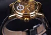 2024 Marka Lüks İçi Boş Gravür İskelet Sıradan Tasarımcı Siyah Altın Kılıf Dişli Çerçeve Saatler Erkek Otomatik Saatler
