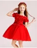 2017 Red Knee Length Flower Girls Dresses Ball Gown Organza with Applique Hand Made Flowers Cheap girls Pageant Dress Cheap Red,White,Black