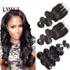 Brasilianska Virgin Hair Weaves 3 Bundlar med Top Lace Closure Body Wave 8a Malaysiska Peruanska Indiska Kambodjanska Human Hair Extensions Stängningar