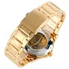 Brand WINNER Luxury Black Skeleton Roman Number Self-wind Mechanical Watches Golden Case Band for Men Best Gift