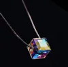 Zilveren Cube Crystal Kettingen Hangers Voor Vrouwen Diamond Ketting Messing Materiaal Kleurrijke Rhinestone Sieraden Accessoires Kerstcadeau