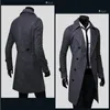 New Brand Winter mens long pea coat Men's wool Coat Turn down Collar Double Breasted men trench coat black brown grey size M-XXXL