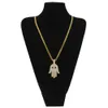 Iced out koppar hamsa hand hängande halsband cubic zircon fatima palm halsband hip hop mens kvinnor smycken droppe frakt