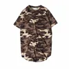 Hi-Street Solid Curved Hem T-shirt Mężczyźni Longline Extended Camouflage Hip Hop Tshirts Urban Kpop Tee Shirts Darmowa Wysyłka