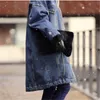 All'ingrosso- Winter Woolen Liner donna plus size Cappotto lungo berbero in pile addensare jeans giacca di jeans sciolto colletto rovesciato capispalla SUN27