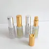 50 stks / partij Mini 5 ml buis rechte ronde gebronsme glas parfum fles aluminium spray verstuiver lege navulbare parfum geur fles