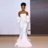 Gorgeous White Beaded Strapless Prom Dresses South African Ruffles Peplum Mermaid Evening Gowns Floor Length Arabic Formal Party Dress