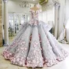 Luxe echte foto's baljurk trouwjurken zuhair murad ruches rok backless roze bloemen zie door bruidsjurken Vestido de novia