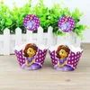 12 conjuntos de favores do partido meninas dos desenhos animados cupcake wrapper inserido decoração do cartão de aniversário favores do partido do bolo suprimentos de cozimento do bolo