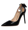 Women Pumps Patent Leather High Heel Dress Shoes Bowknot Butterfly Knot Bow Cut Out Sandals Woman Stilettos