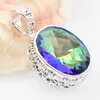 Luckyshine 12pieces Fashion Jewelry Wholesale 925 Silver classic Royal Style Rainbow Blue Oval Mystic Topaz Crystal pendants for Lady Jewelr