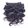 8a 120g / mycket klipp i mänskliga hårförlängningar brasilianska raka 8st / set 1b naturligt svart vågigt lockigt hår