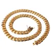 Aço inoxidável 18k banhado a ouro dragão fecho de trava com strass colar de link cubano para homens cadeia de correntes jóias 15mm de largura 22 "/ 24" / 30 "
