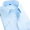Vente en gros - 2016 Chemise à manches courtes décontractée pour hommes Twill Blanc Bleu Rose Noir Mâle Slim Fit Chemise Pour Hommes Chemises de Marque Sociale