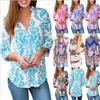 Paisley Camiseta Mulheres Manga Longa Camisas Moda Tops Casuais Blusa V Neck Tees Imprimir Plus Tamanho Camisa Floral Blusas Mulheres B2983