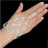 Prachtige Bridal Finger Ring Armbanden Rhinestone Hand Harness Bangle Slave Ketting Armbanden Bruiloft