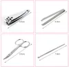 Portable 4pcs Manicure Steel Nail Care Tools Pedicure Scissor Pincezer Ear Pick Utility Nail Clipper Kit Nail Art Utrustning