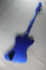 Fire Thunder Non Reverse 4 Strings Metallic Blue Electric Bass Guitar White Pickguard Neck Set In Body Black Hardware