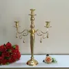 Bougeoir candélabre doré à 3 têtes avec pendentif table mariage pièce maîtresse fête et événement chandeliers décoration de la maison