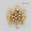 100PCS/Lot Fashion Zinc Alloy Maple Leaf Shape Brooches Gold Silver Plated Pearl Rhinestone Crystal Brooch Pin For Gift