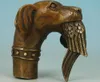 装飾銅工芸中国の古い青銅色の手彫られた犬噛まれた鳥の彫刻杖杖歩行スティックヘッド9244362