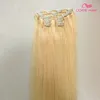 Blonde clip in menselijk haarverlenging hoge kwaliteit 100g Braziliaanse Indiase remy menselijk haar zijde rechte clip op menselijk haar DHL5849642