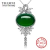 HAMNI New Fashion Original Real 925 Sterling Silver Jewelry Green Malay Crystal Natural Gem Pendant Women Necklace D232