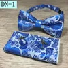 New Design Self Bow Tie And Hanky & Cufflinks Set Silk Jacquard Woven Men Butterfly BowTie Pocket Square Handkerchief Suit Wedding