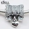 Edell autentisk 925 sterling silver pärla charm tecknad kärlek hjärta med kristall lösa pärlor passar kvinnor armband bangle diy smycken gåva