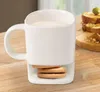 Ceramic Mug White Coffee Tea Biscuits Milk Dessert Cup Tea Cup Side Cookie Pockets Holder For Home Office 250ML KKA3109