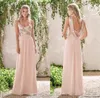 Rose Gold Druhna Sukienki linia Spaghetti Backless Chifon Tani Long Beach Wedding Gości