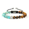 Sommar smycken grossist 10st / mycket 8mm hav sediment sten med en klass tiger eye pärlor klara cz boll spets upp armband