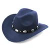 Cappello da cowboy occidentale moda donna con visiera arrotolata in feltro da cowgirl, sombrero con cintura in pelle borchiata3073