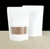 New White Kraft Paper Bag With Window Stand Up Pouch With Zipper Dried Fruit Nut Tea Packaging Bag LZ0164