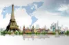 Kreatives 3D-Architektur-Weltkarte-Wandbild Eiffelturm-Tapete für Wände 3 d für Wohnzimmer
