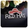 Wholesale- Rhinestone Red Hat Theme Jewelry " Red Hat " Word Brooch Pins for Red Hat Society Ladies