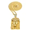 Hiphop Golden Crowned Jesus Head Pendant Iced Out Square Gem Crystal Halsband Set Kubansk kedja