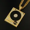 Wholesale- DJ Phonograph Big Pendant Necklace Men Jewelry Hiphop Chain Gold Silver Plated Music Hip Hop Rock Rap Necklaces Mens Jewellery