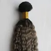 T1B / Gri ombre gri saç örgü moğol kinky kıvırcık saç gri kıvırcık demetleri 100g gri sapıkça örgü saç 1 ADET çift weftno karışmayan ücretsiz