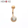 Crystal Clear Gem Vientre Bar Frosted Ombligo Anillos Botón Banana Curved Moda Body Piercing Jewelry Titanio Plating Gold Rose