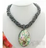 N0801013 6Strds Black Pearlabalone Shell Wisiorek Necklace-Cameo Całe