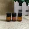 Mini bouteilles d'échantillon vides en verre 1 ml 2 ml 3 ml avec couvercles noirs pour huile essentielle en stock