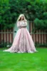 2017 Dusty Pink Ball Gown Long Sleeves Evening Dresses Muslim Prom Dresses Lace Appliques Crystal Beads Puffy Red Carpet Runway Dresses