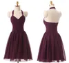 Grape Purple Sexy Chiffon Bridesmaid Dresses Short Halter Neck Backless Pleated Under 50 Beach Country Maid of Honor Gowns