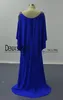 Rękawy Cape Prom Dresses 2016 Royal Blue Golden Lace Appliqued Sheath Scoop Satin Evening Party Dresses