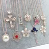 Heißer Pullover Kette Stein Halsketten Anhänger Neue Schmuck Rose Blume Kreuz Cat Eye Edelstein strass Eule Österreichischen Kristall Mode Anhänger Halskette