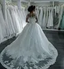 Luxury Applique Crystal Wedding Dresses With Gorgeous Jewel Long Sleeve Covered Button Back Sweep Train Bridal Gown 2021 New Design