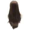 24" Long Brown Wig Silky Straight Half Hand Tied Heat Resistant Synthetic Fiber Lace Front Fashion Wig