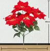 Cheap Fake Artificial Red Poinsettia Flower Silk Velvet Poinsettias Flower Bouquet for Home Party Christmas Decoration